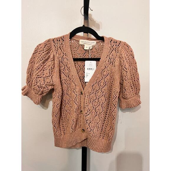 NWT Saltwater Luxe Azalea Sweater Cardigan Ruffle Trim Brown Womens Medium - Picture 3 of 9